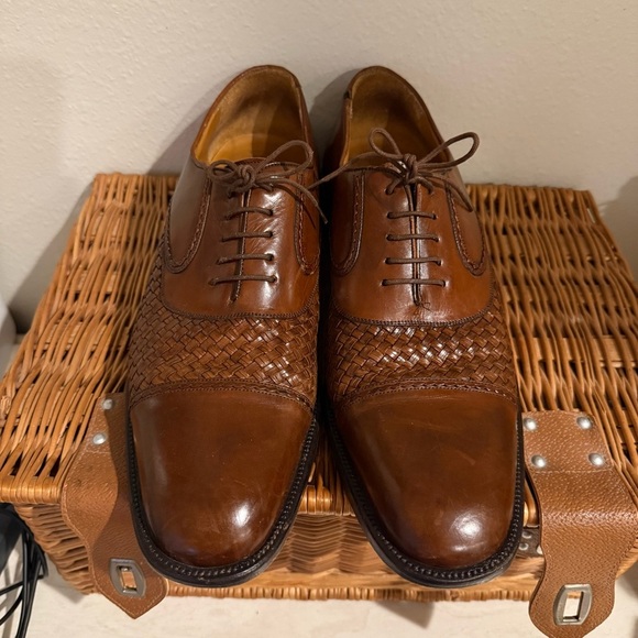Mezlan San Juan Weaved Brown Leather Oxfords Cap Toe Mens Sz 13 Luxury Old Money - Picture 2 of 9